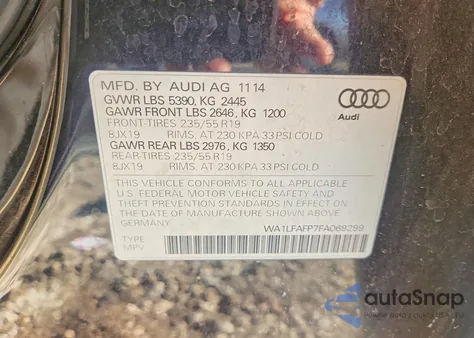 2015 Audi Q5 Premium Plus z USA, uszkodzony, nr VIN WA1LFAFP7FA069299